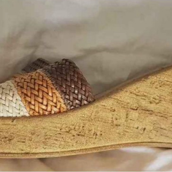 Anna Chelini Shoes Size 6 Italian Cork Open Toe Wedge Sandals Made in Italy - Picture 2 of 3